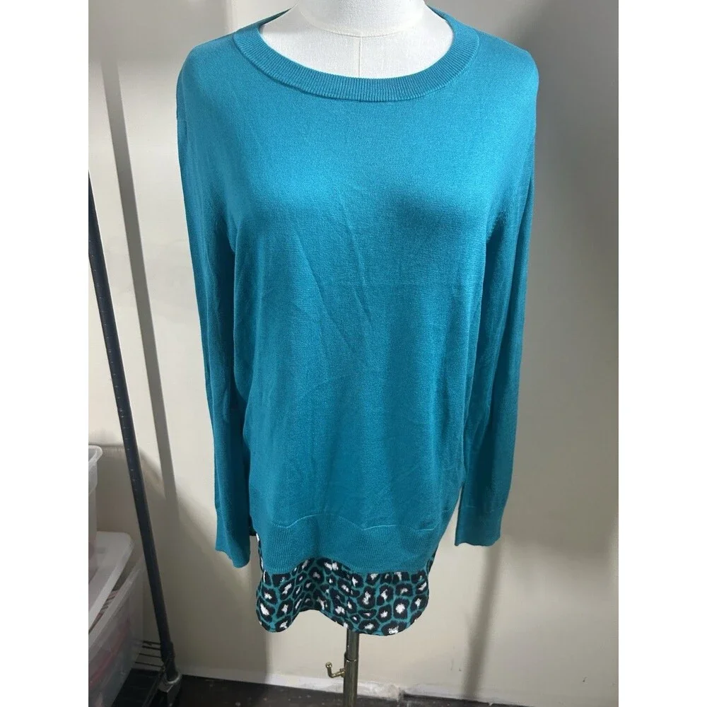 Michael Kors Womens Top Lt Sweater Small Turquoise Leopard PrInt NEW  FR SHP 087